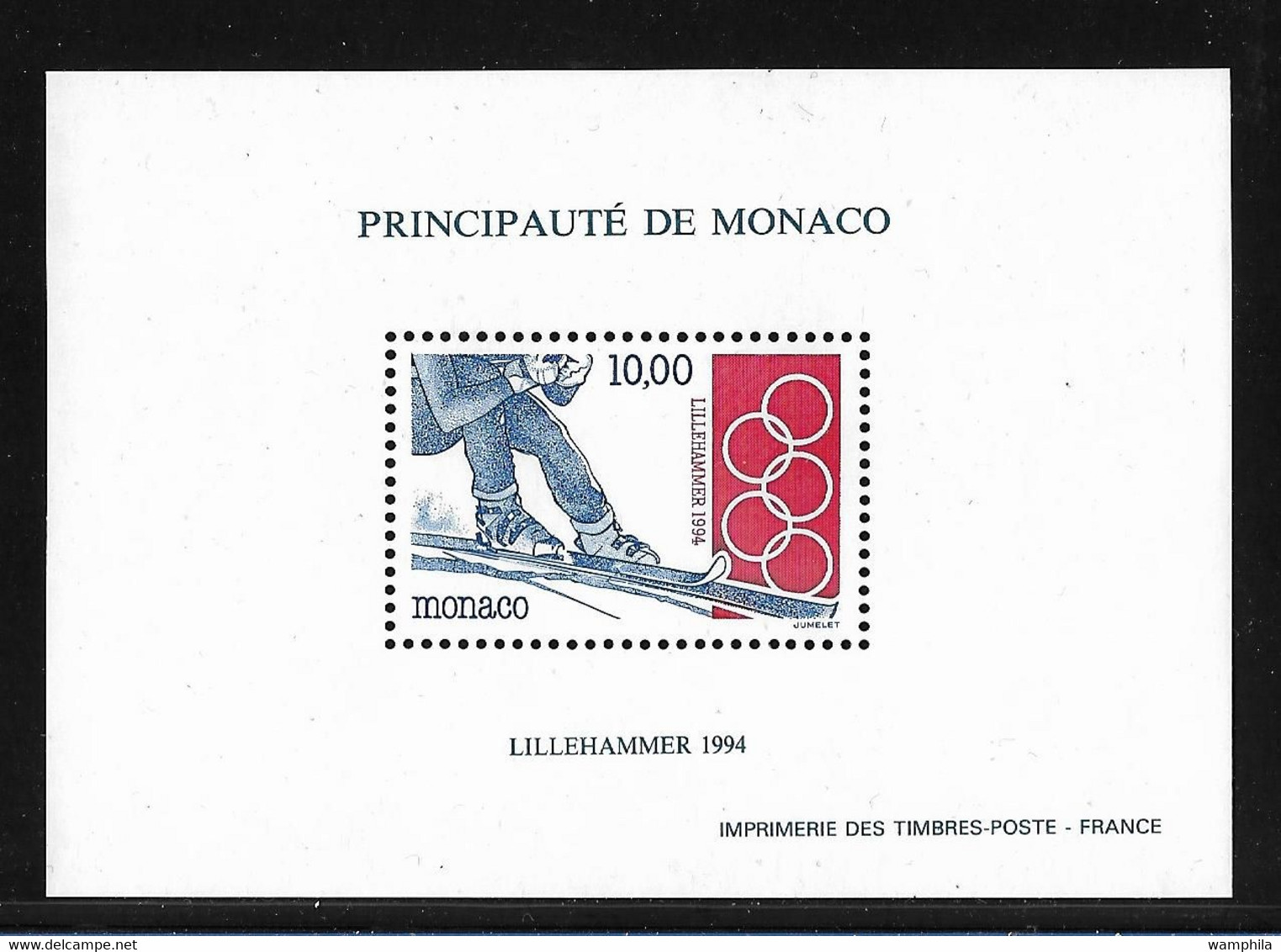 Monaco Bloc Spécial Gommé. N°21** Jeux Olympiques De Lillehammer 1994. Ski Alpin. - Variétés