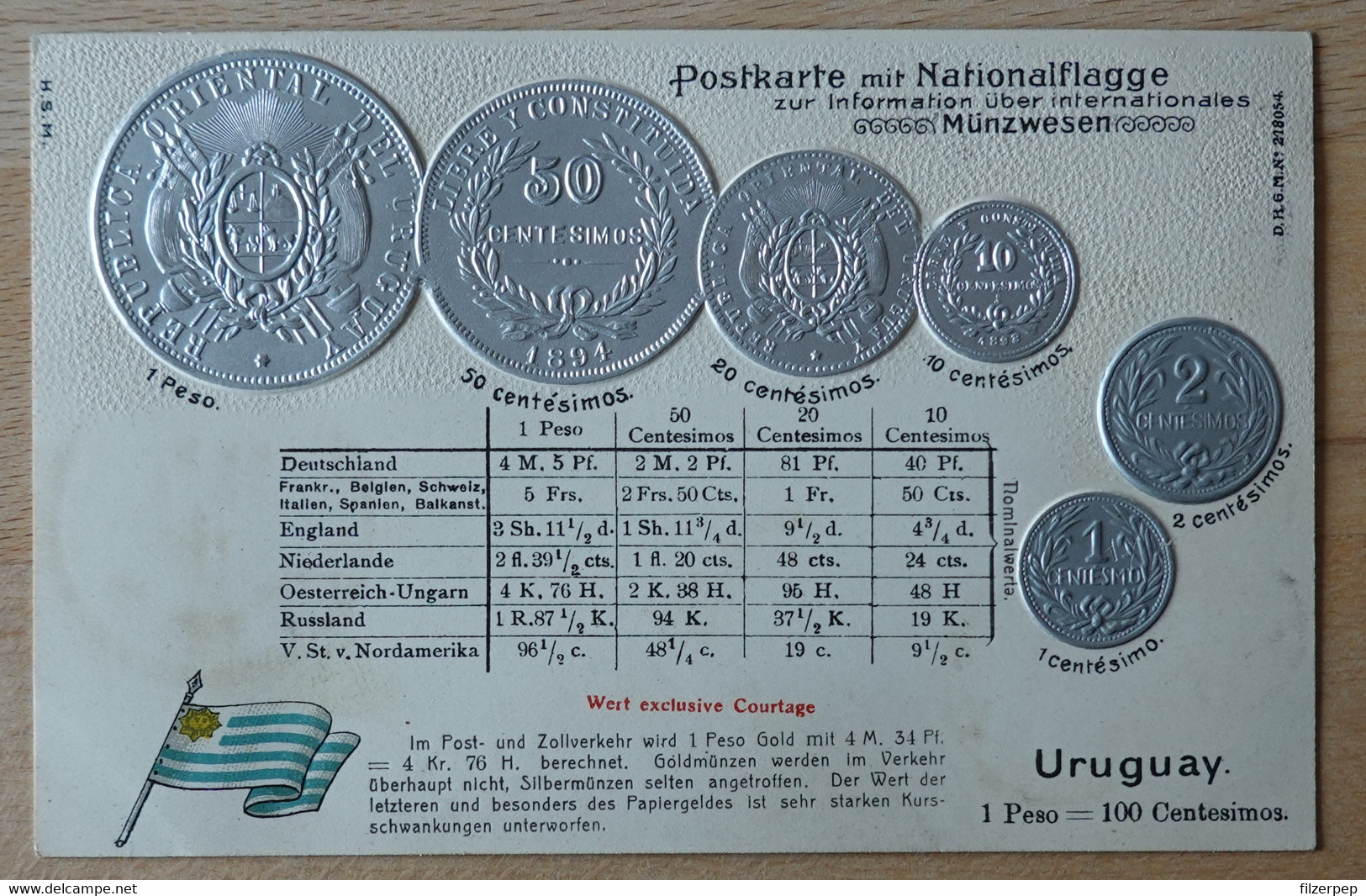 Münzen Und Handelsflagge Money Coins And Flag Pièces Et Drapeau Monete Numismatic Uruguay Peso - Munten (afbeeldingen)