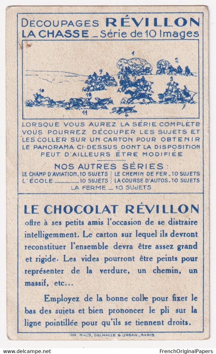 Jolie Chromo Image à Découper Chocolat Révillon Découpage Chasse - Cheval équitation Chasseur à Courre - Hunting A62-18 - Revillon