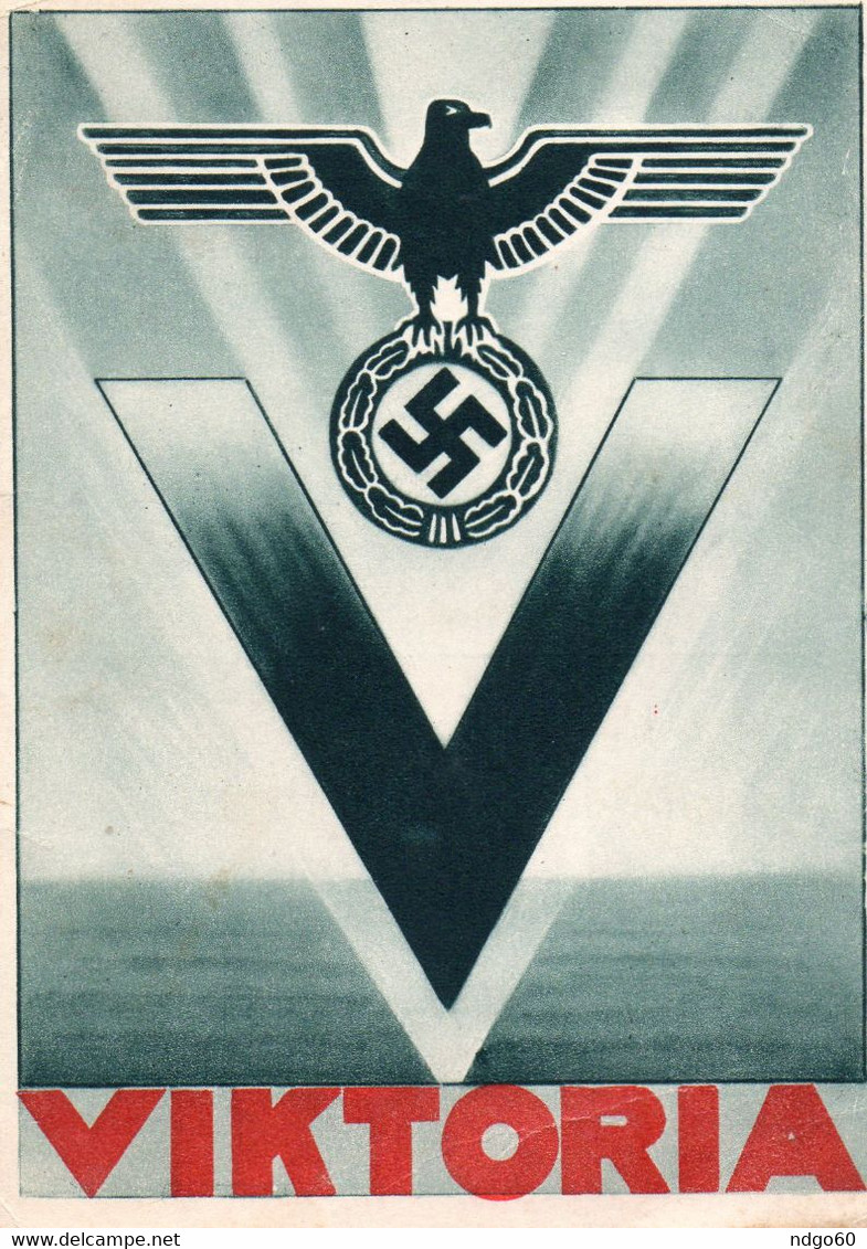 Carte Patriotique Et Propagande De L' Allemagne Nazi -  V De Viktoria Et Croix Gammée - Patrióticos