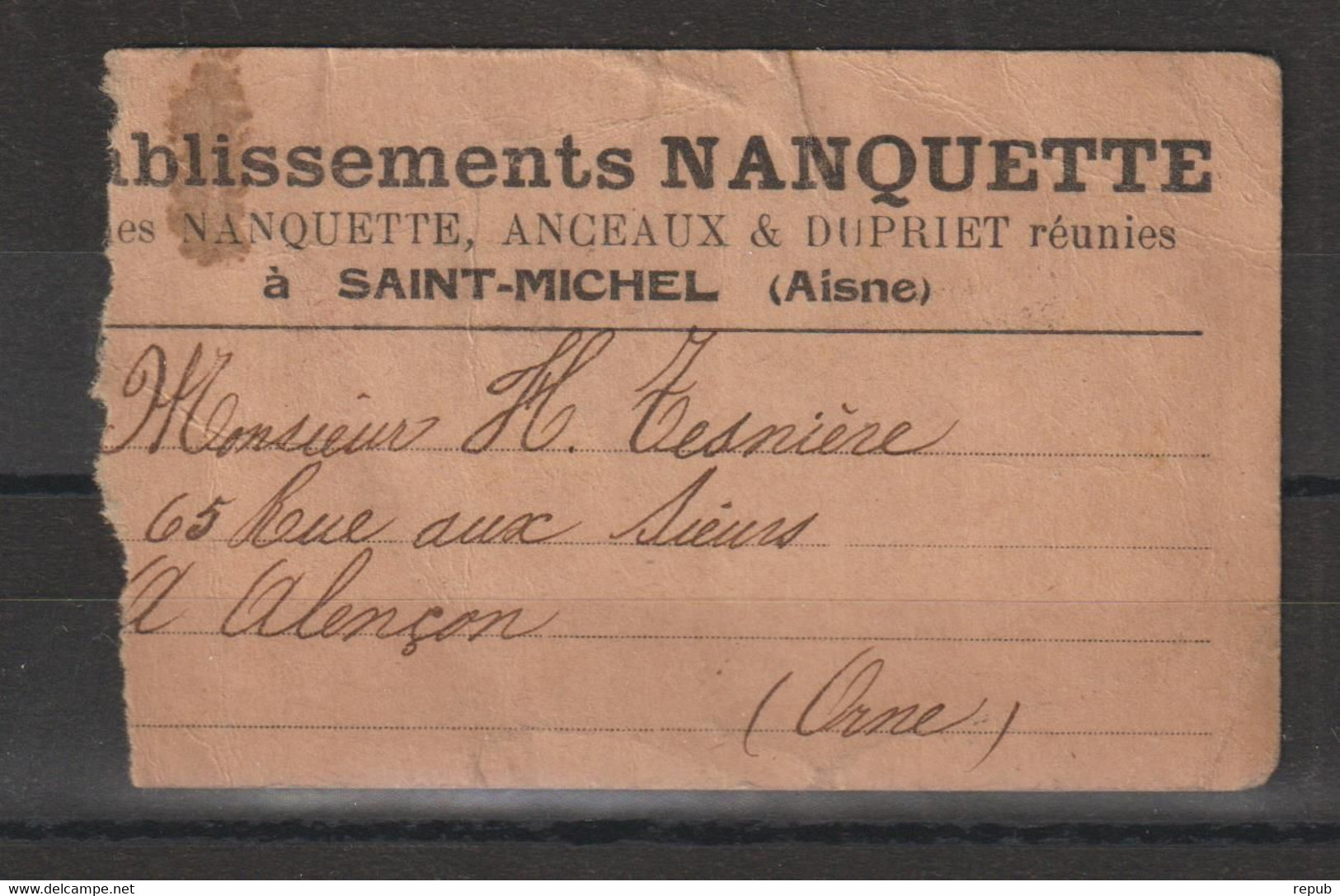 France Etiquette De Colis 1926 De St Michel (02) Pour Alençon - 1921-1960: Période Moderne