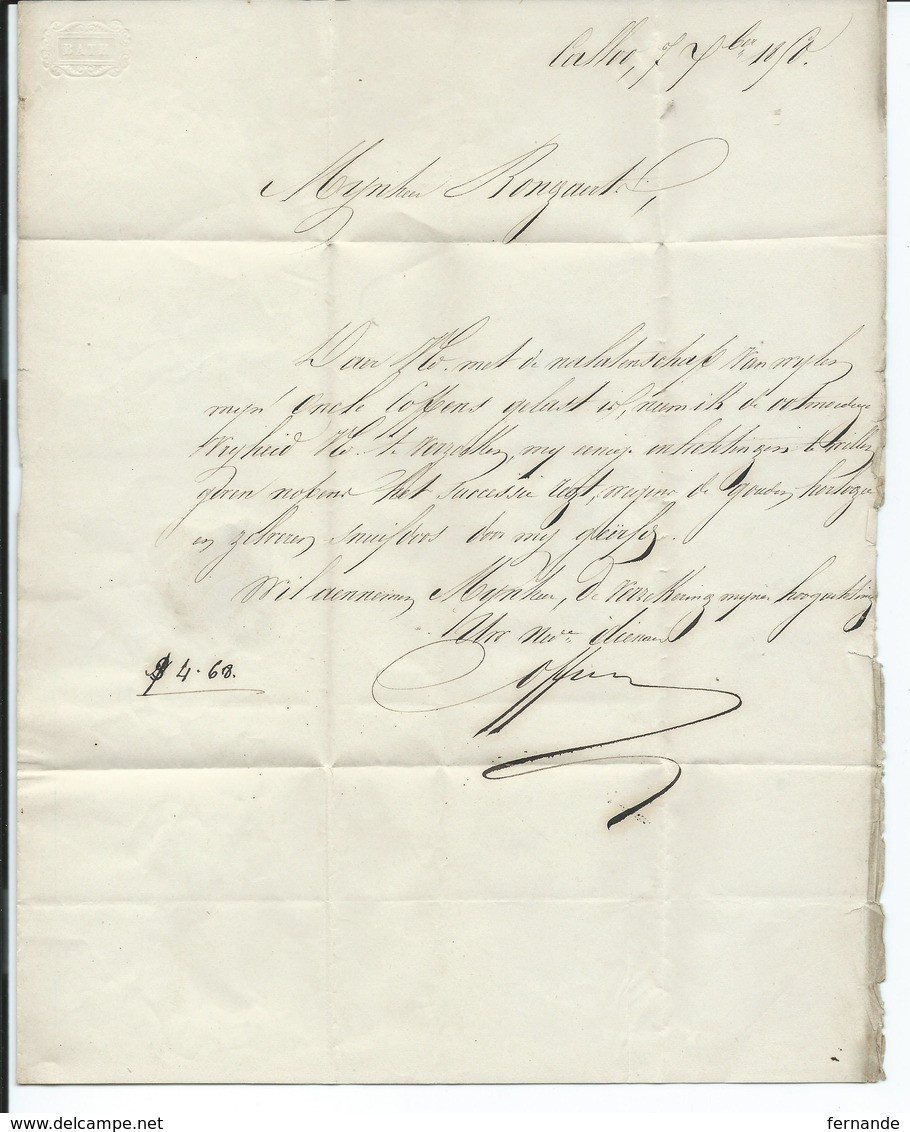 TB: LAC Du 7 Dec 1850 De CALLOO Vers St Gillis - Cachet BEVEREN Avec  Boite Rurale U De Calloo - Altri & Non Classificati