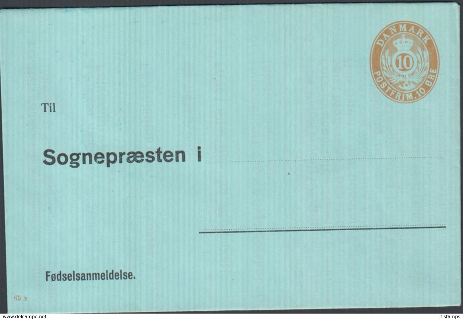 1934. DANMARK. 10 ØRE ENVELOPE Fødselsanmeldelse. Til Sognepræsten I.... Print Number 65x.  - JF425386 - Interi Postali