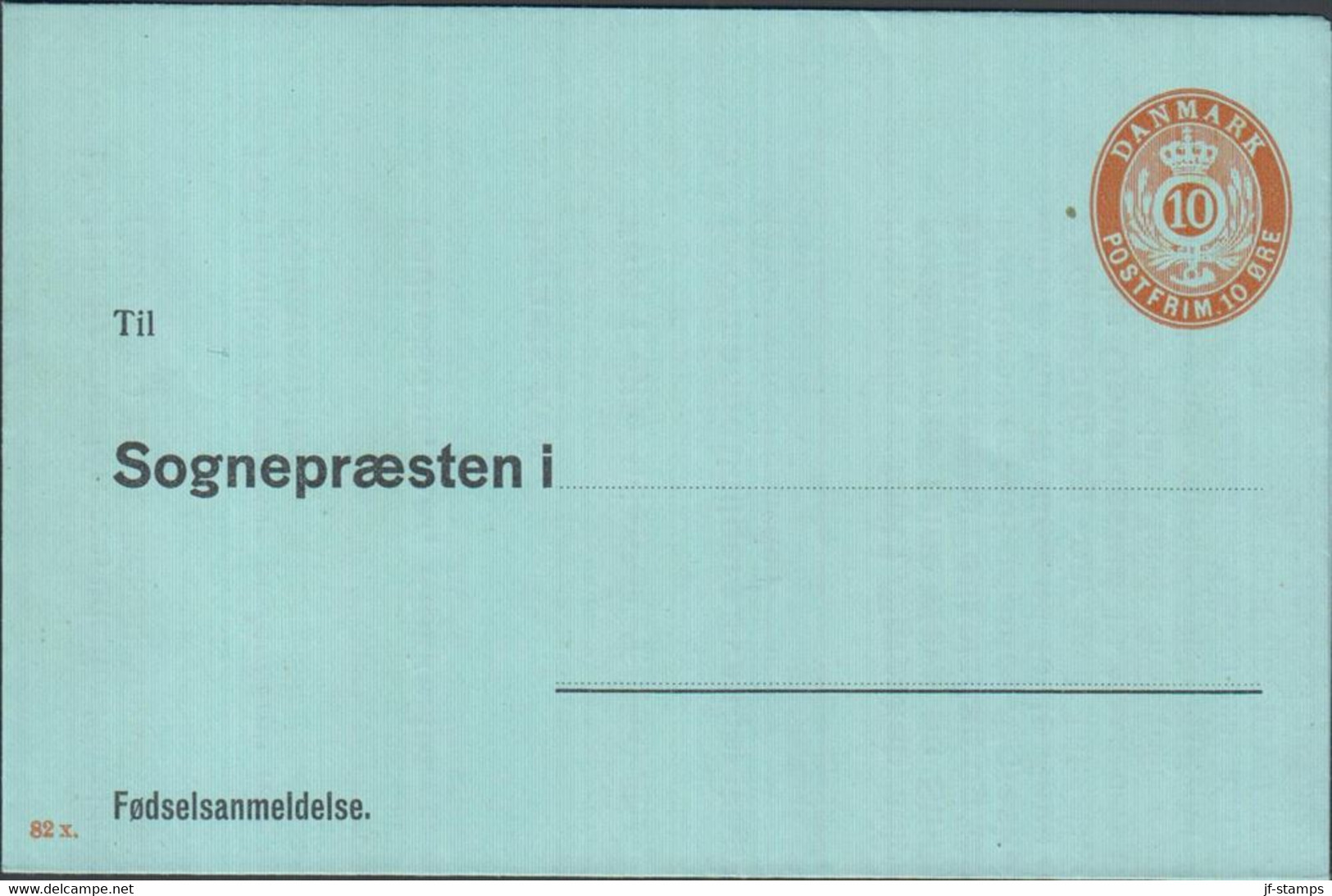 1937. DANMARK. 10 ØRE ENVELOPE Fødselsanmeldelse. Til Sognepræsten I.... Print Number 82x.  - JF425390 - Interi Postali