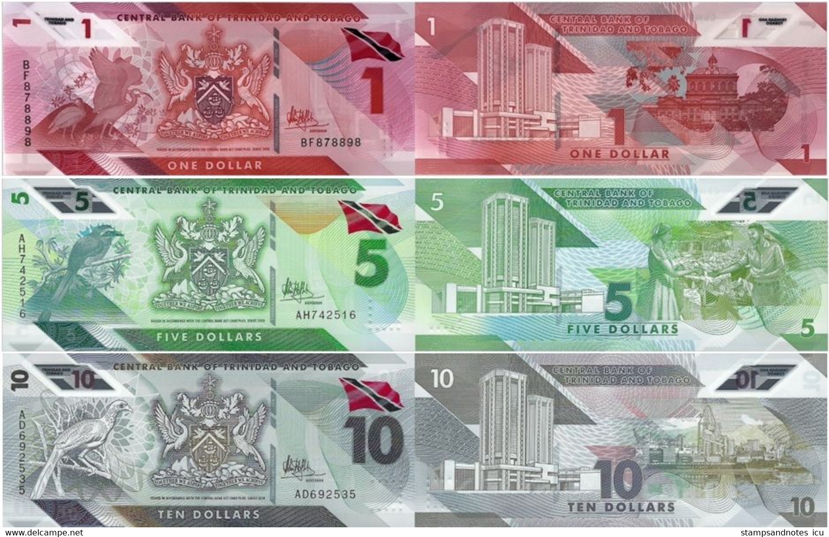 TRINIDAD AND TOBAGO 1 5 10 Dollars 2020 P NEW UNC Polymer Set Of 3 Banknotes - Trinidad & Tobago