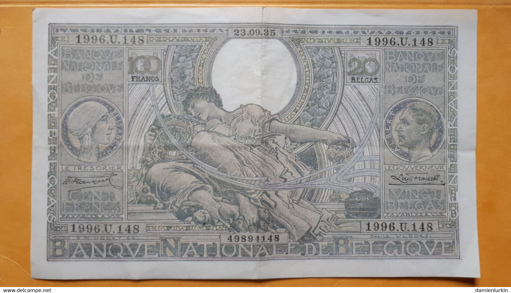 BELGIQUE/BELGIE MAGNIFIQUE 100 FR 20 BELGAS 23.09.35 FRANCK-STACQUET P-107a.3 - 100 Francs & 100 Francs-20 Belgas