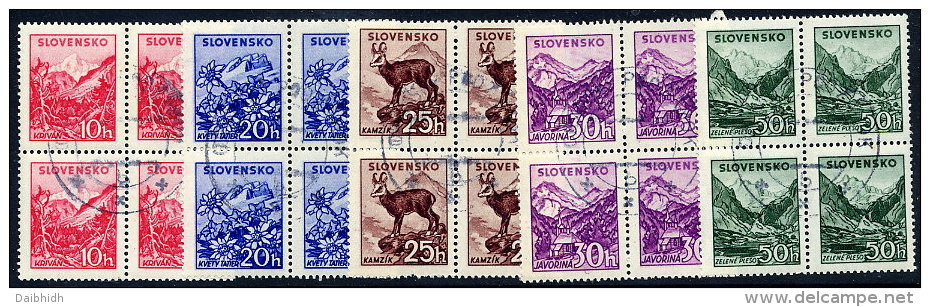 SLOVAKIA 1944 Landscape Definitives  Used Blocks Of 4.  Michel 142-46 - Used Stamps