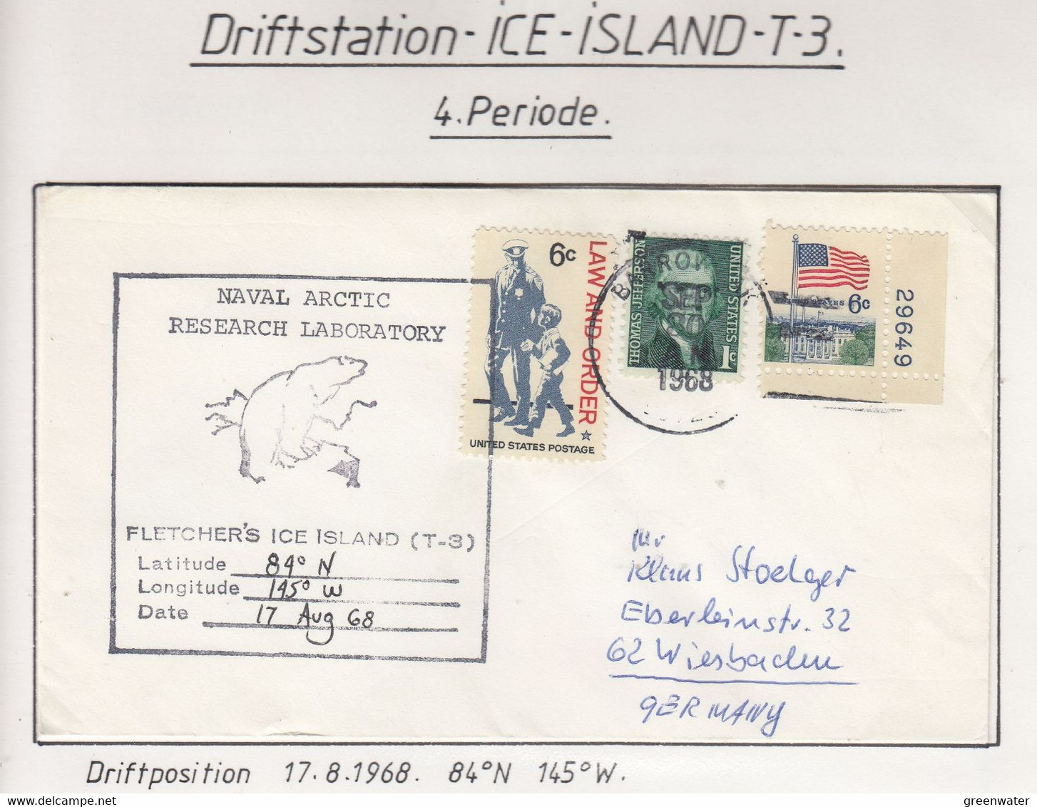 USA Driftstation ICE-ISLAND T-3 Cover Ca Fletcher's Ice Island T-3 Periode 4 Ca  SEP 30 1968 (DR127B) - Forschungsstationen & Arctic Driftstationen