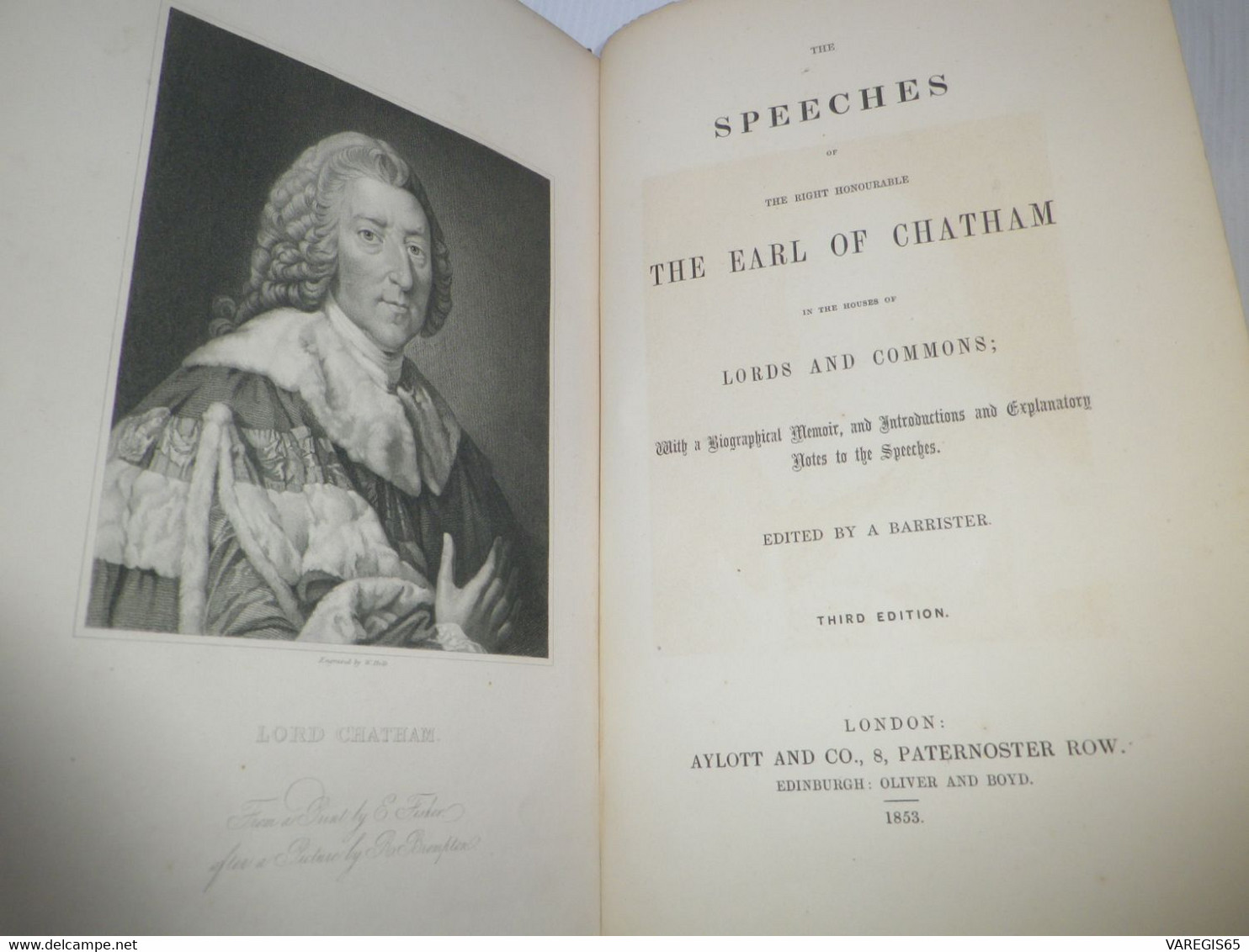 SPEECHES OF THE EARL OF CHATHAM - DISCOURS DU COMTE DE CHATHAM ( WILLIAM PITT ) - 3e Edit 1853 - DU BREUIL DE St GERMAIN - Europa
