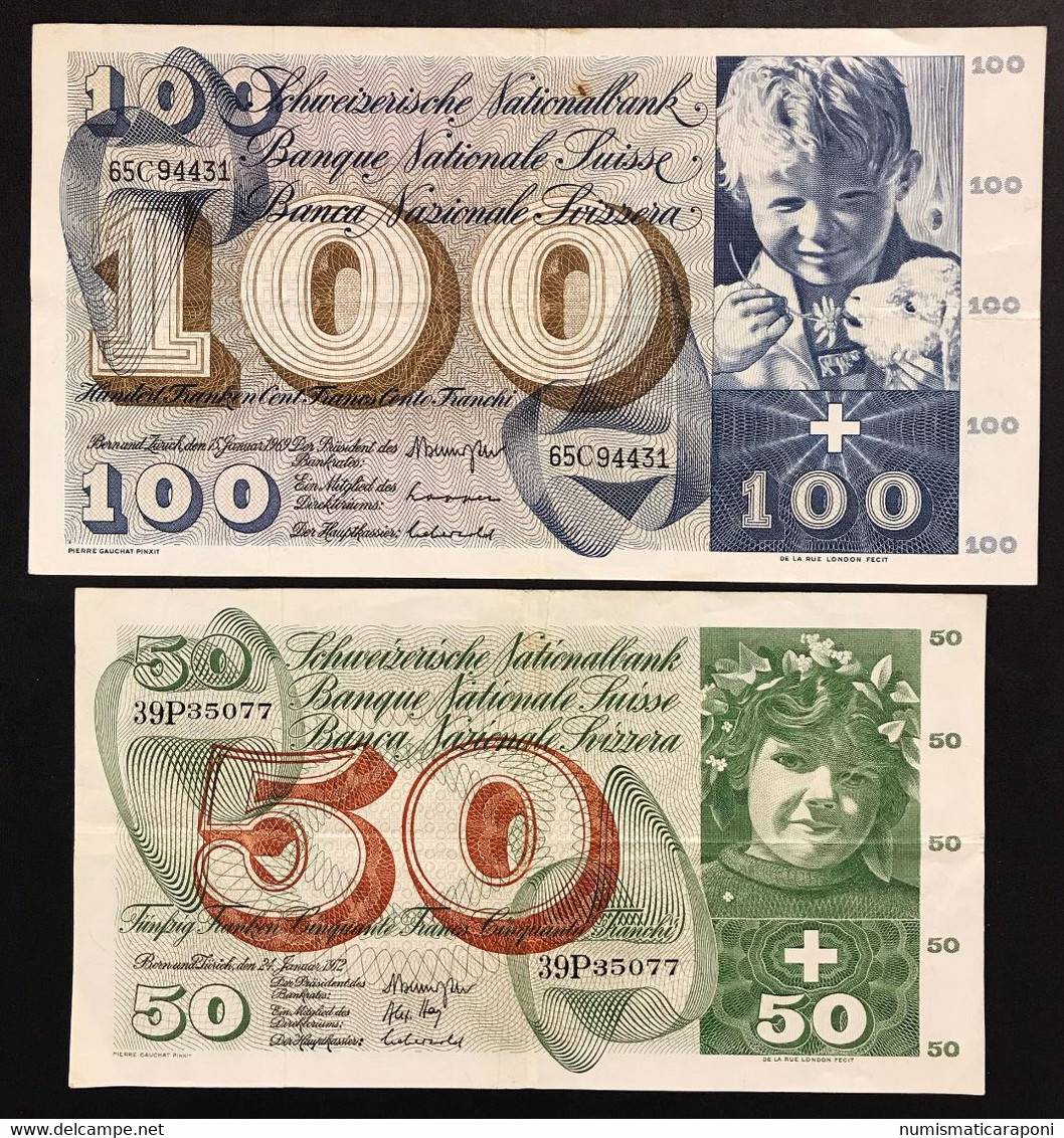 Svizzera 100 Francs Franken Franchi 1969 + 50 1972 Naturali Bb-bb+ LOTTO 1847 - Suisse