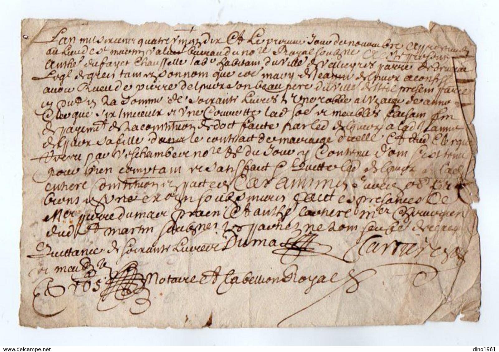 VP18.601 - Auvergne ? - Cachet De Généralité - Acte De 1690 - ? - Seals Of Generality