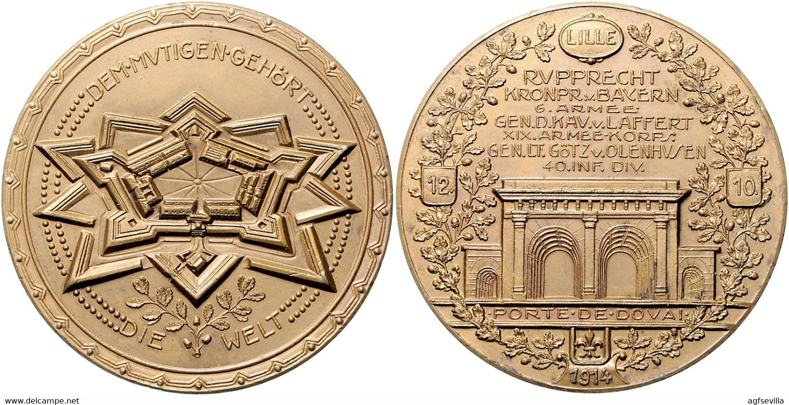 ALEMANIA. WWI. MEDALLA ENTRADA DE LAS TROPAS ALEMANAS EN LILLE. 1.914. BRONCE. GERMAN MEDAL - Profesionales/De Sociedad