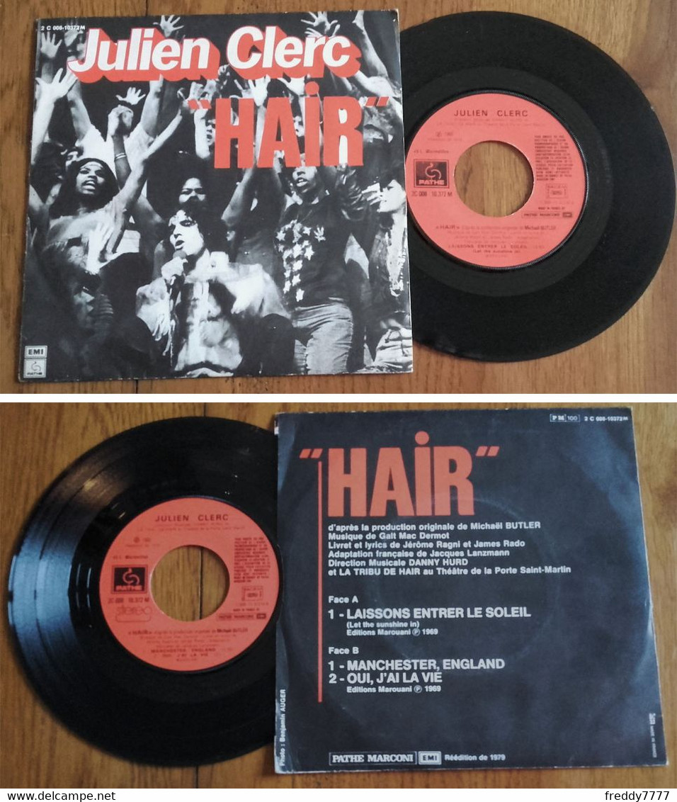 RARE French SP 45t RPM (7") JULIEN CLERC (3 Titres From "Hair", 1979) - Collectors