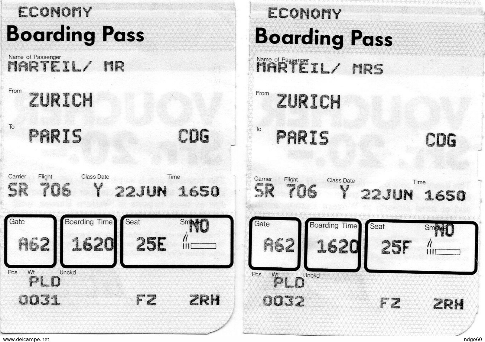 Cartes / Billets D'embarquement Avion Zurich / Paris Charles De Gaulle & Carte D' Accés à Bord  ADP Paris Orly - Europe