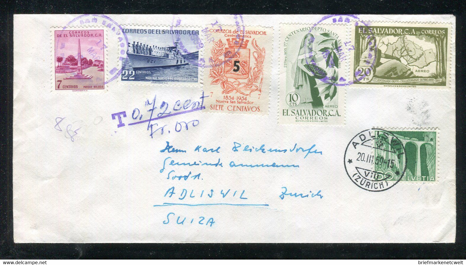 Schweiz / 1959 / "NACHPORTO" Auf Brief Ex El Salvador (A159) - Postage Due