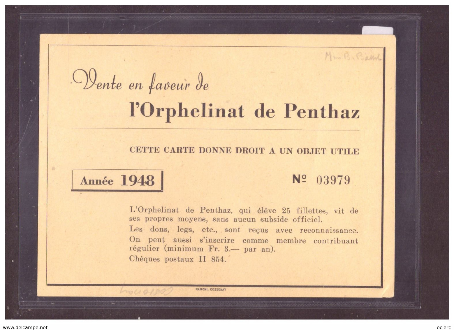 FORMAT 10x15cm - DISTRICT DE COSSONAY - PENTHAZ - VENTE EN FAVEUR DE L'ORPHELINAT 1948 - TB - Cossonay