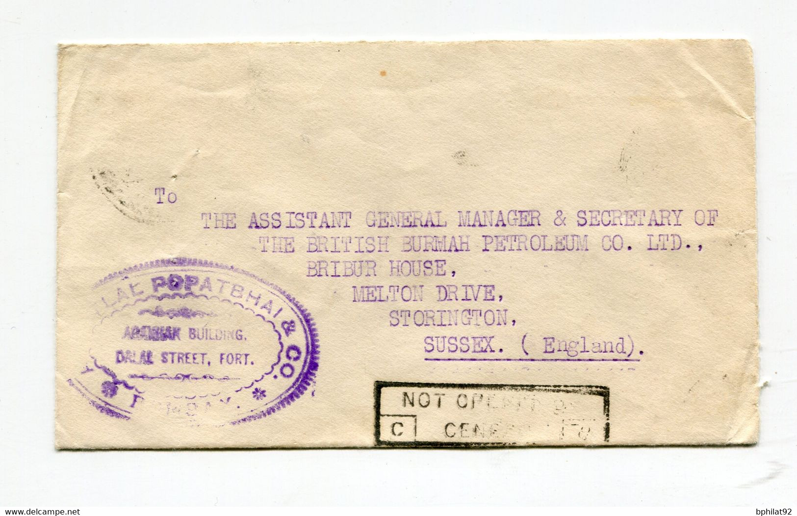 !!! INDE ANGLAISE, LETTRE DE BOMBAY DE 1940 POUR STORINGTON - 1936-47 King George VI