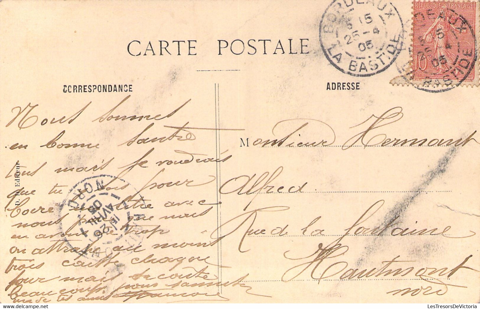 BORDEAUX - Souvenir De Bordeaux - Oblitéré En Avril 1905 à Bordeaux La Bastide Arrivé à Hautmont BAISSE DE PRIX - Gruss Aus.../ Gruesse Aus...