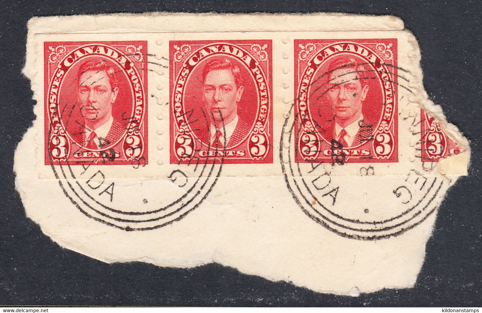 Canada 1937-38, Cancelled, Coil Strip Of Three, Sc# ,SG 370 - Markenrollen
