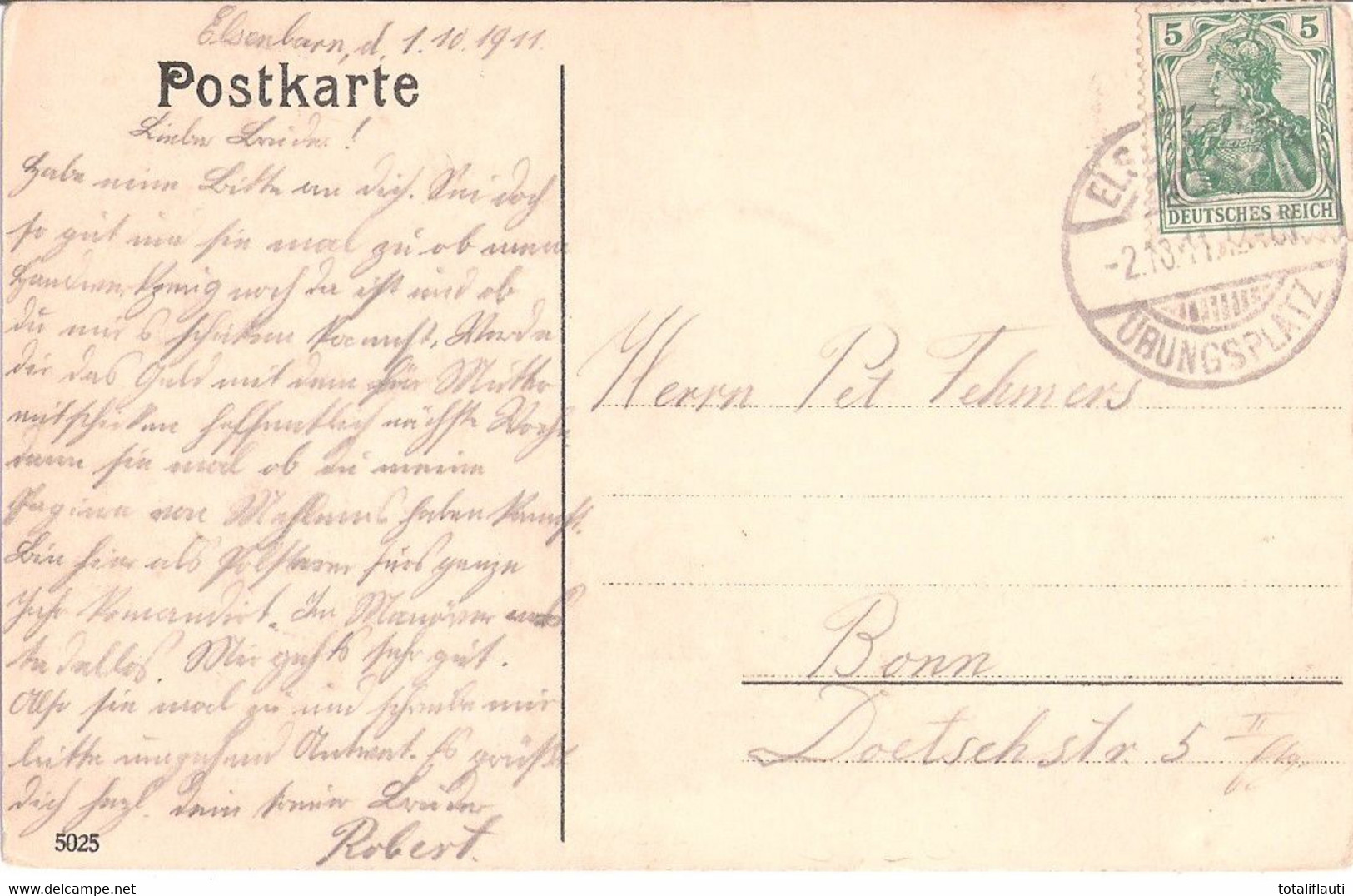 Gruss Aus Elsenborn Belgique Offiziers Kasino 2.10.1911 Gelaufen Eupen Malmedy - Eupen Und Malmedy