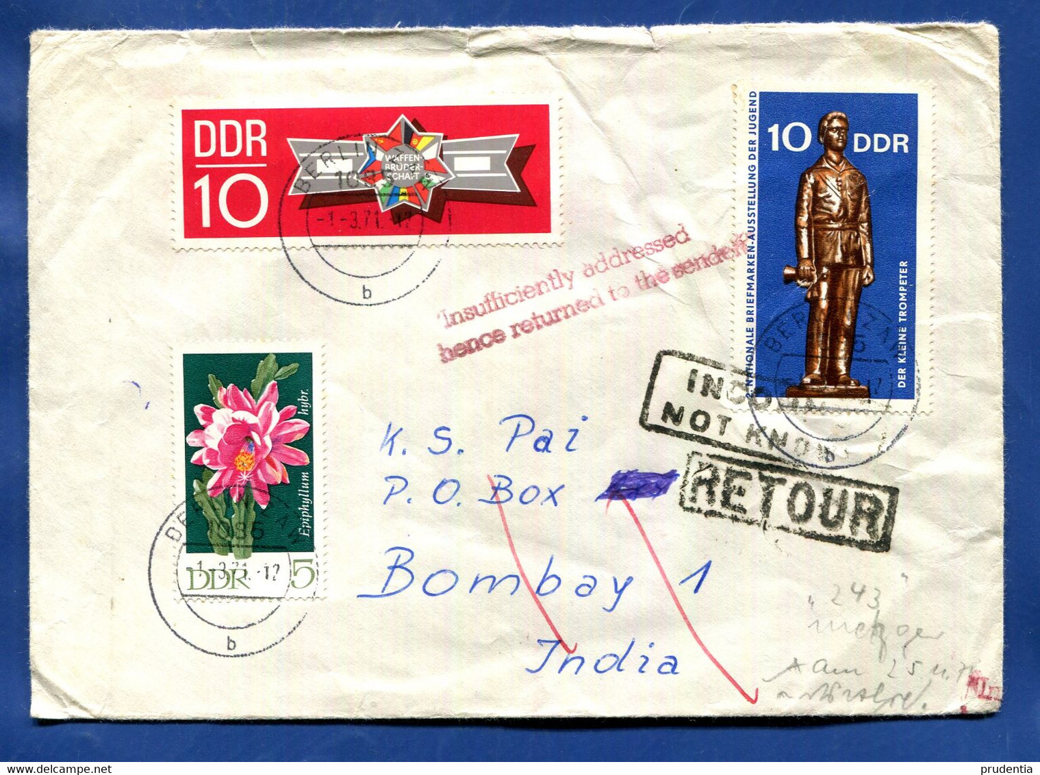 DDR  Brief  Nach  BOMBAY   INDIEN   1.3.1971  An P.O.Box   >>> Nach  über  4  Monaten   Retour  Nach Berlin   S. Stempel - Other & Unclassified