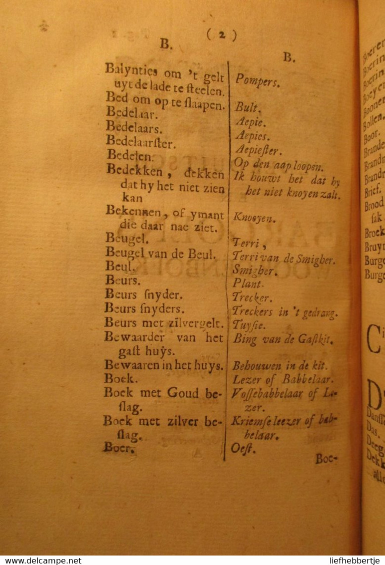 Cartouche Of De Gestrafte Booswigt - 1731 - Met Bijgevoegd : Bargoens Woordenboek - Dieventaal Dialect - Antiguos