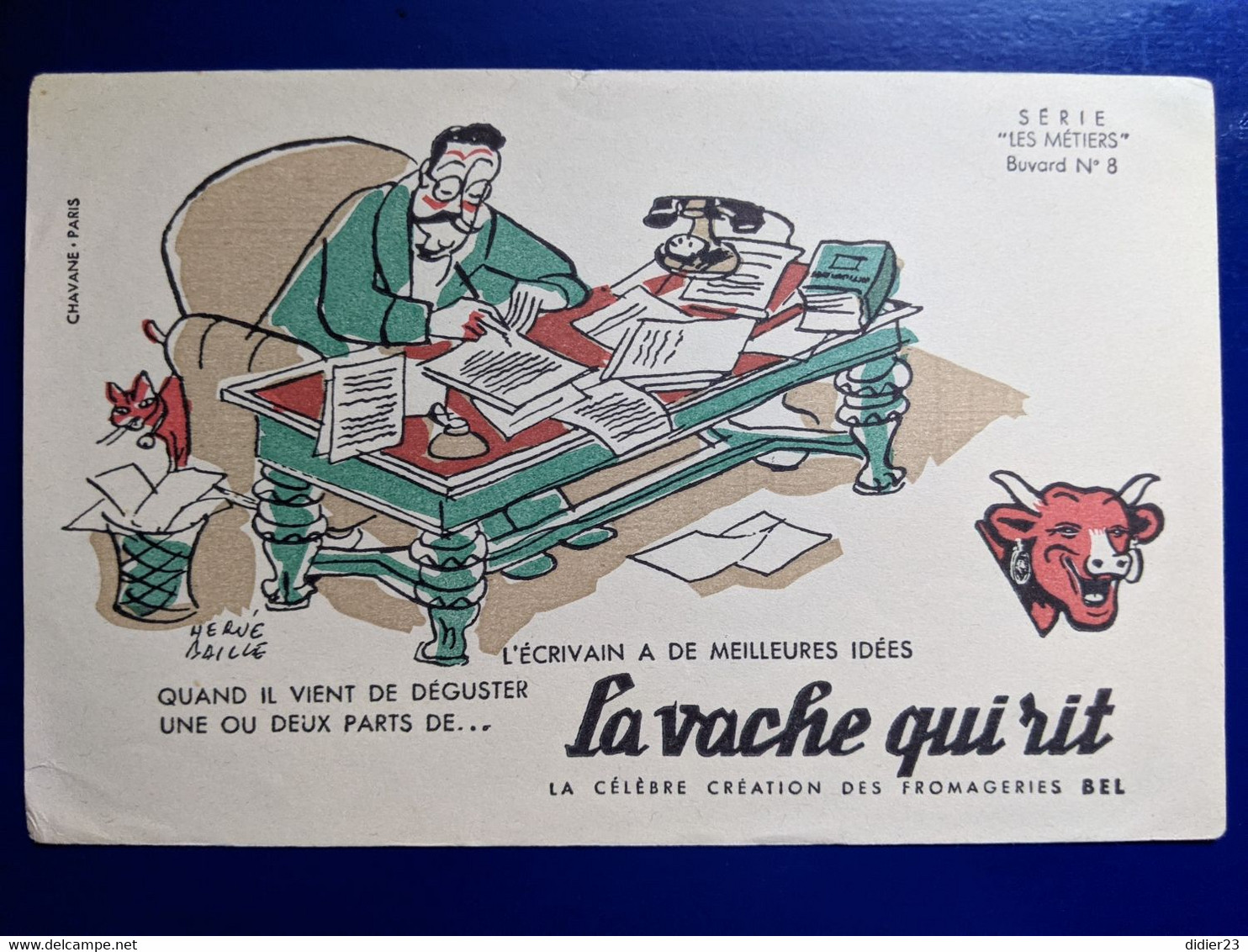 BUVARD PUBLICITAIRE  FROMAGE LA VACHE QUI RIT ILLUSTRATEUR  LUC HERVE BAILLE ECRIVAIN - Mosterd