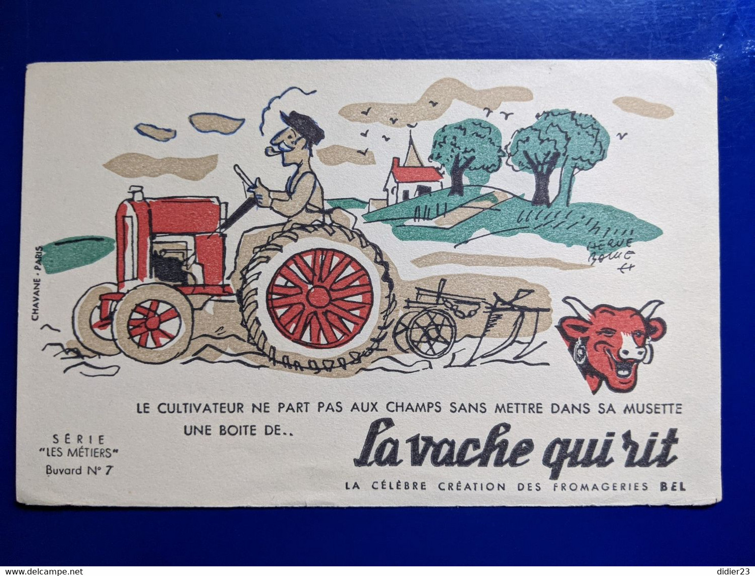 BUVARD PUBLICITAIRE  FROMAGE LA VACHE QUI RIT ILLUSTRATEUR HERVE BAILLE  TRACTEUR - Mostard