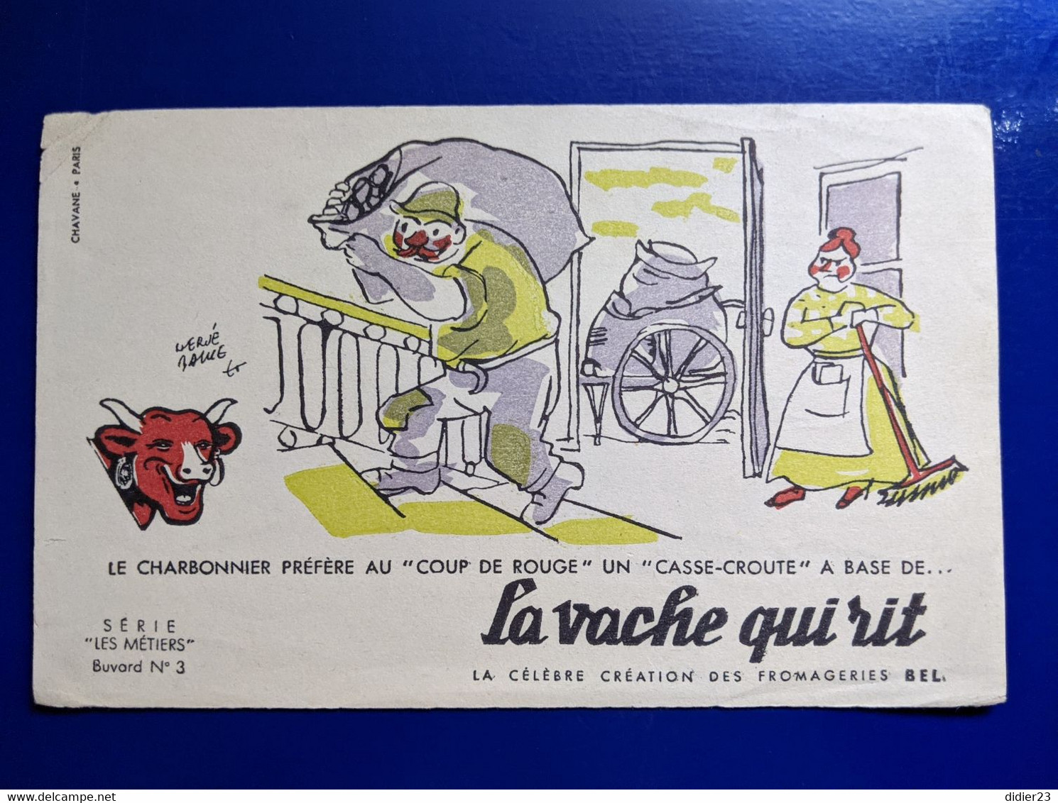 BUVARD PUBLICITAIRE  FROMAGE LA VACHE QUI RIT ILLUSTRATEUR HERVE BAILLE  METIER CHARBONNIER - Moutardes