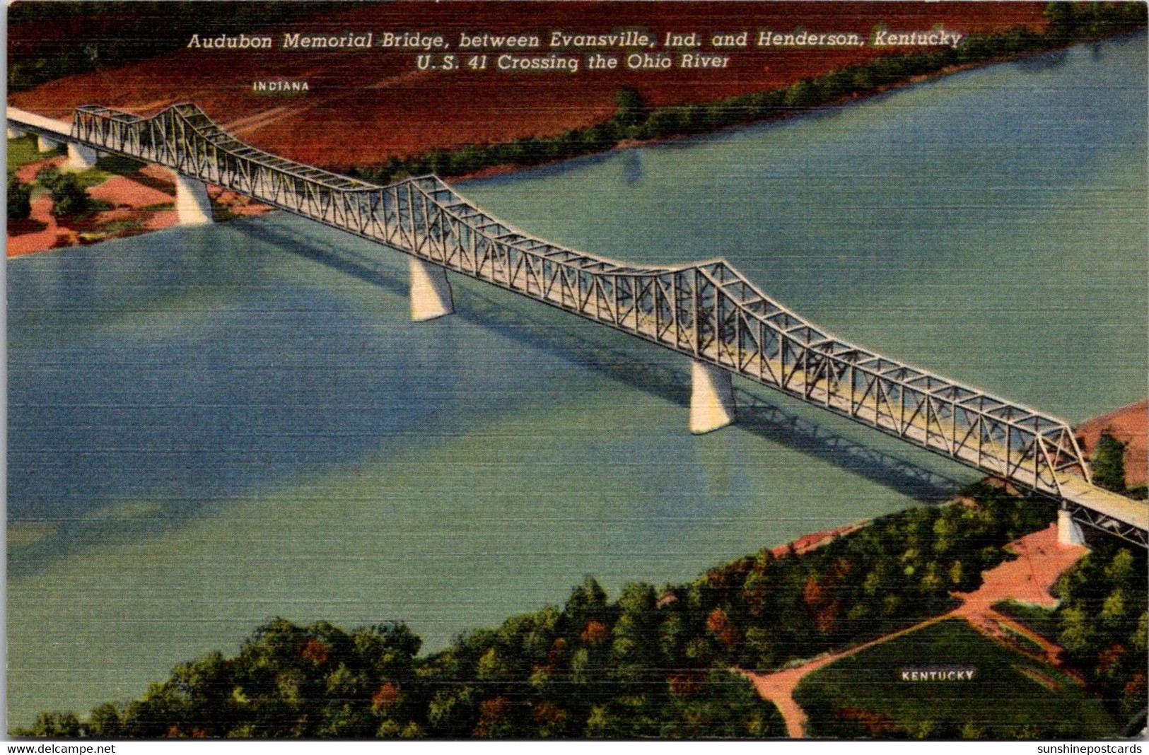 Indiana Audubon Memorial Bridge Betweeen Evansville And Henderson Kentucky Curteich - Evansville