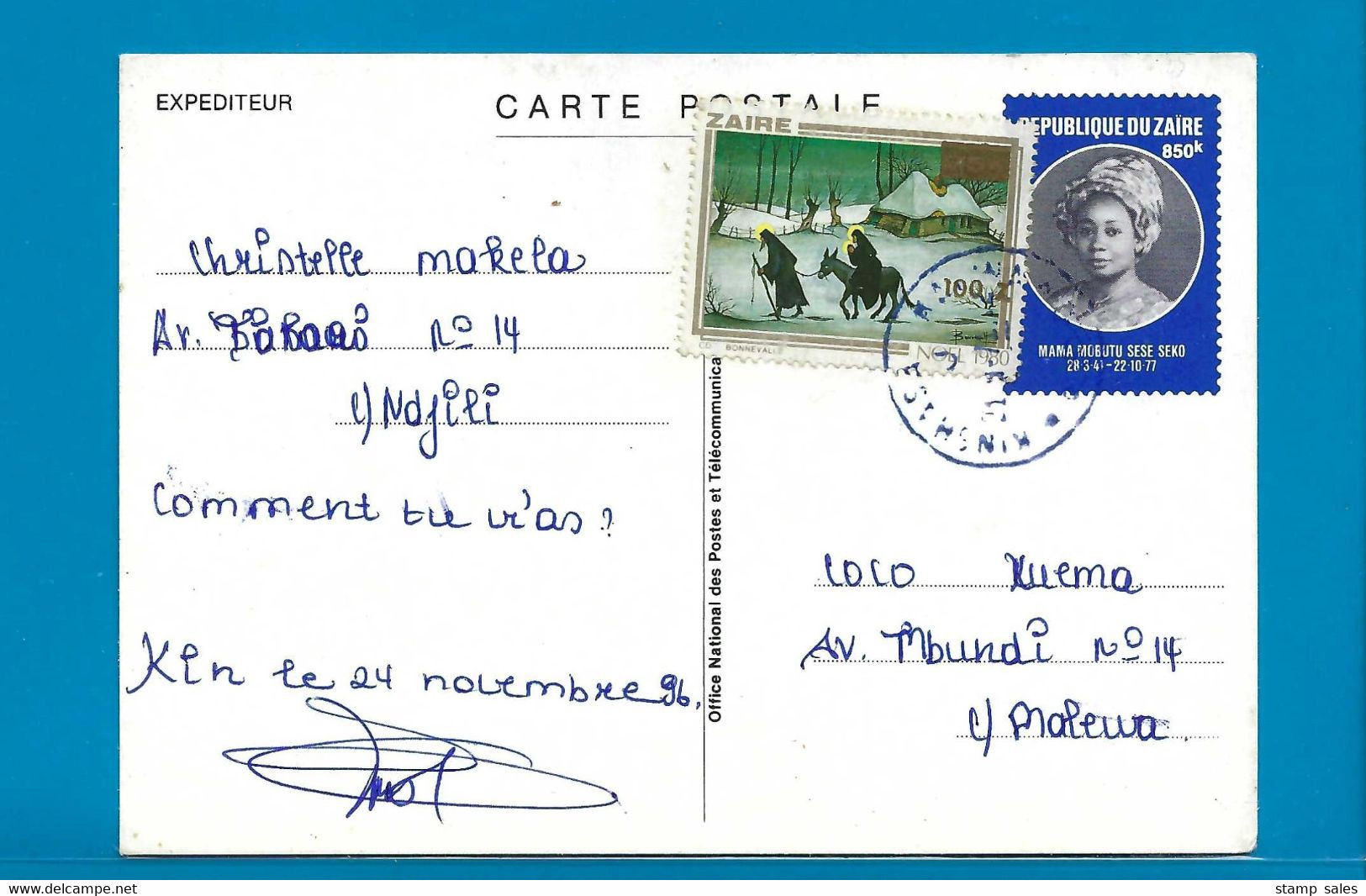 Zaïre Carte Postale Vanuit Ndfili Naar Molewa 1996 UNG - Gebruikt