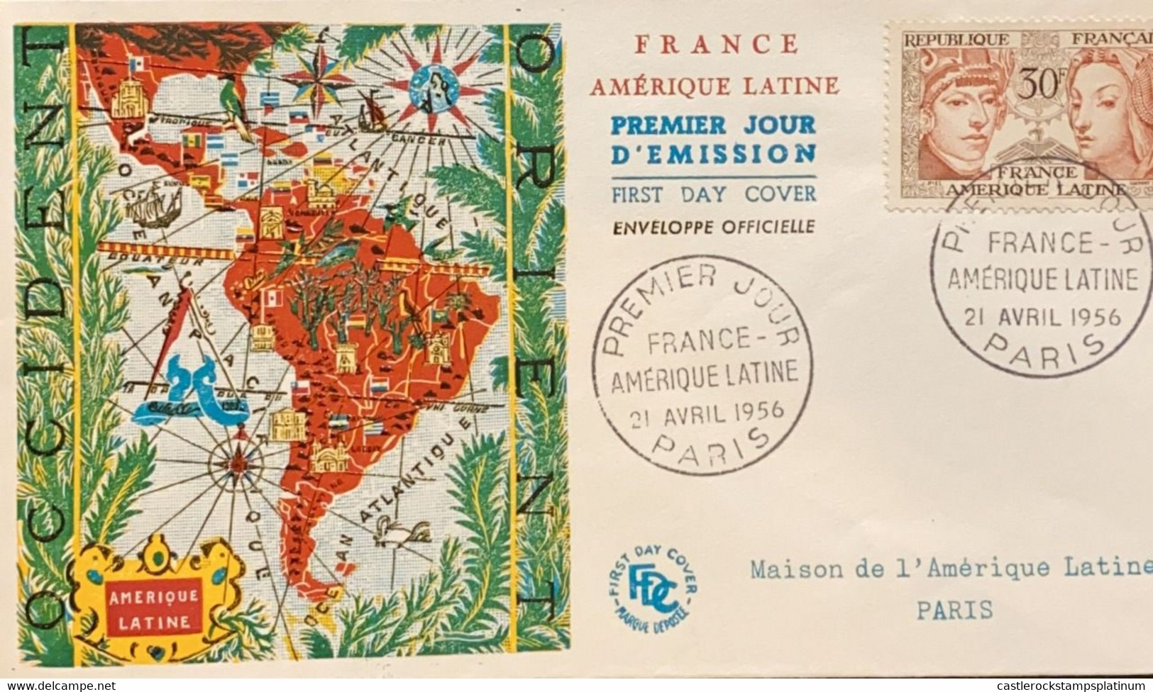 P) 1956 FRANCE, FDC, FRANCO-LATIN AMERICAN FRIENDSHIP STAMP, WOMANS, PORTRAITS, XF - Sonstige & Ohne Zuordnung