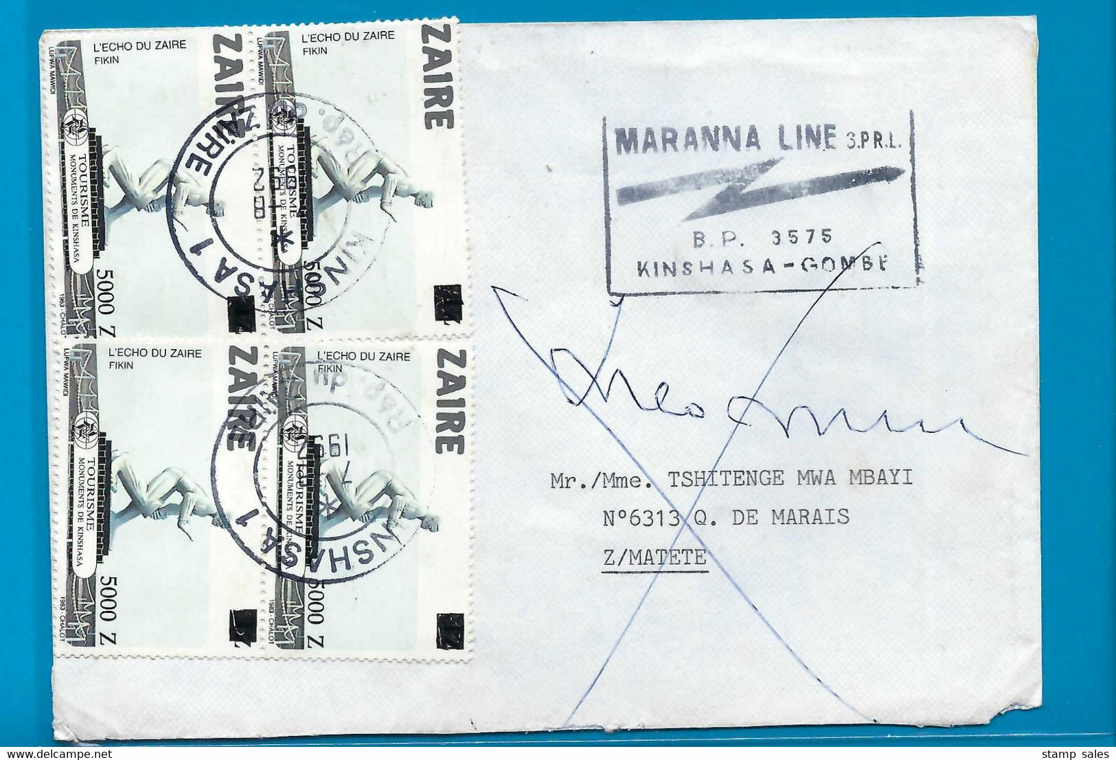 Zaïre Omslag Vanuit Kinshasa Naar Matete 1992 UNG - Gebruikt