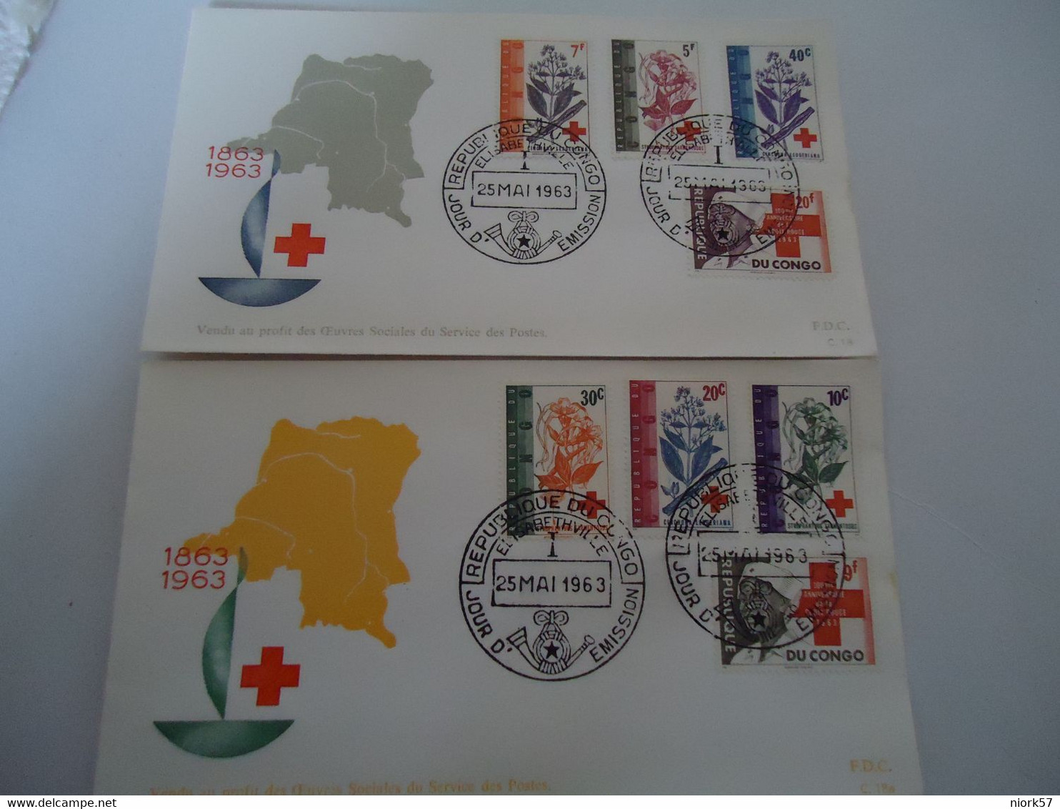 CONGO REPUBLIC 1963  2 FDC PLANTS RED CROSS - FDC