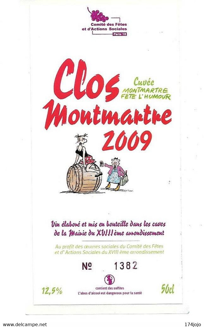 ETIQUETTE VIN DE PARIS CLOS MONTMARTRE FETE L'HUMOUR 2009 NEUVE WINE LABEL PARIS FRENCH - Other & Unclassified