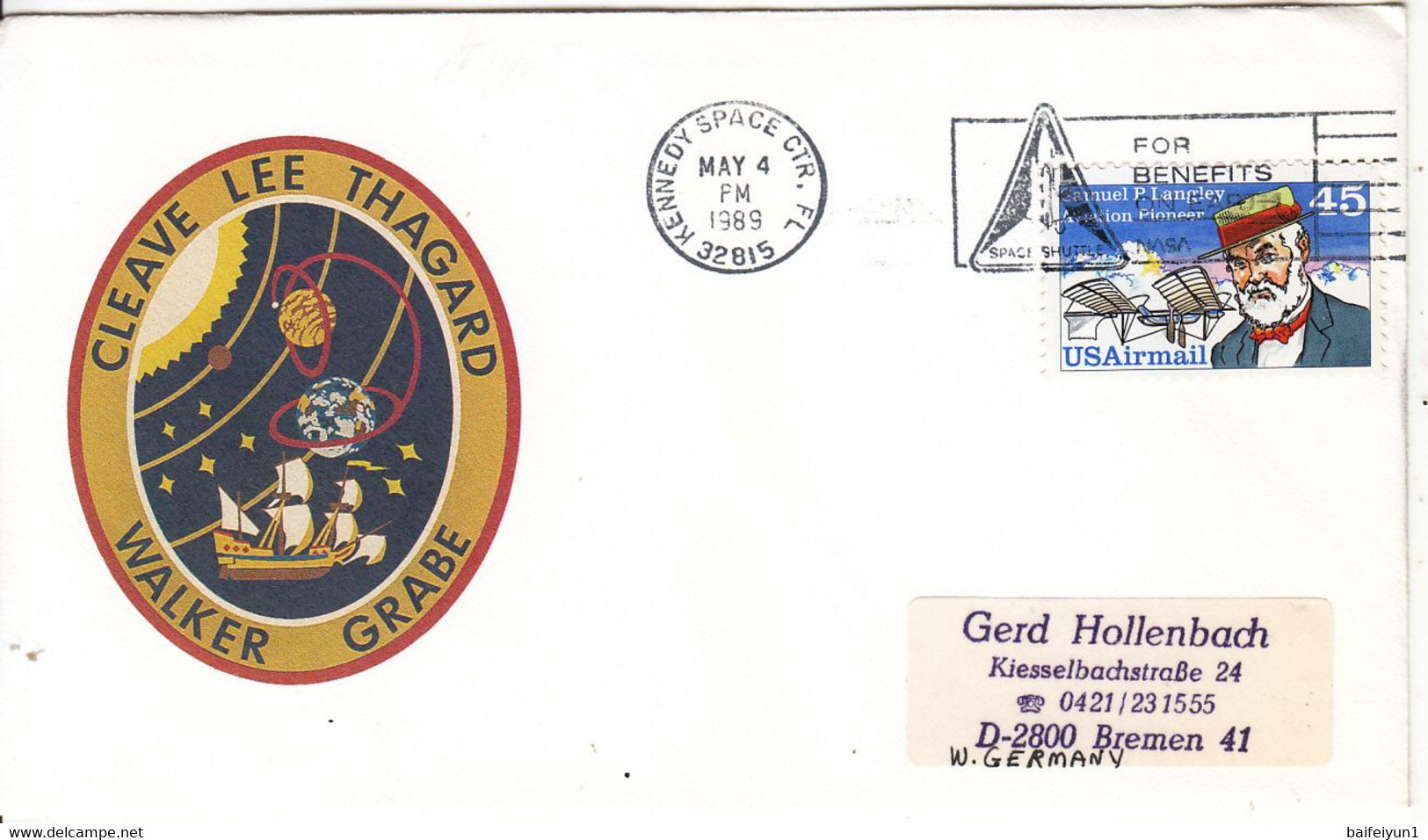 1989 USA Space Shuttle  Atlantis STS-30 Commemorative Cover - Nordamerika