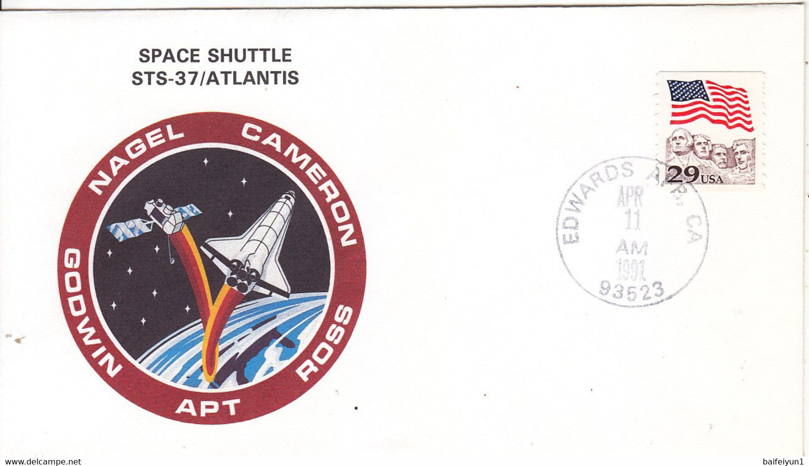 1991 USA Space Shuttle Atlantis STS-37 Commemorative Cover - Amérique Du Nord