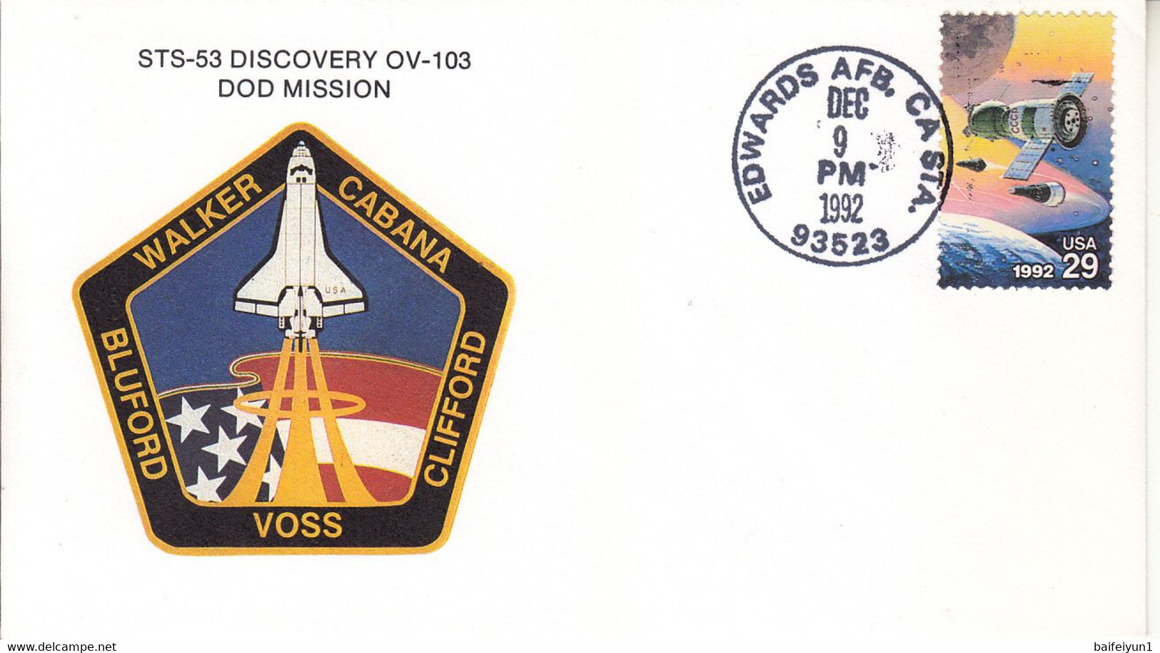 1992 USA Space Shuttle Discovery STS-53 Commemorative Cover - América Del Norte