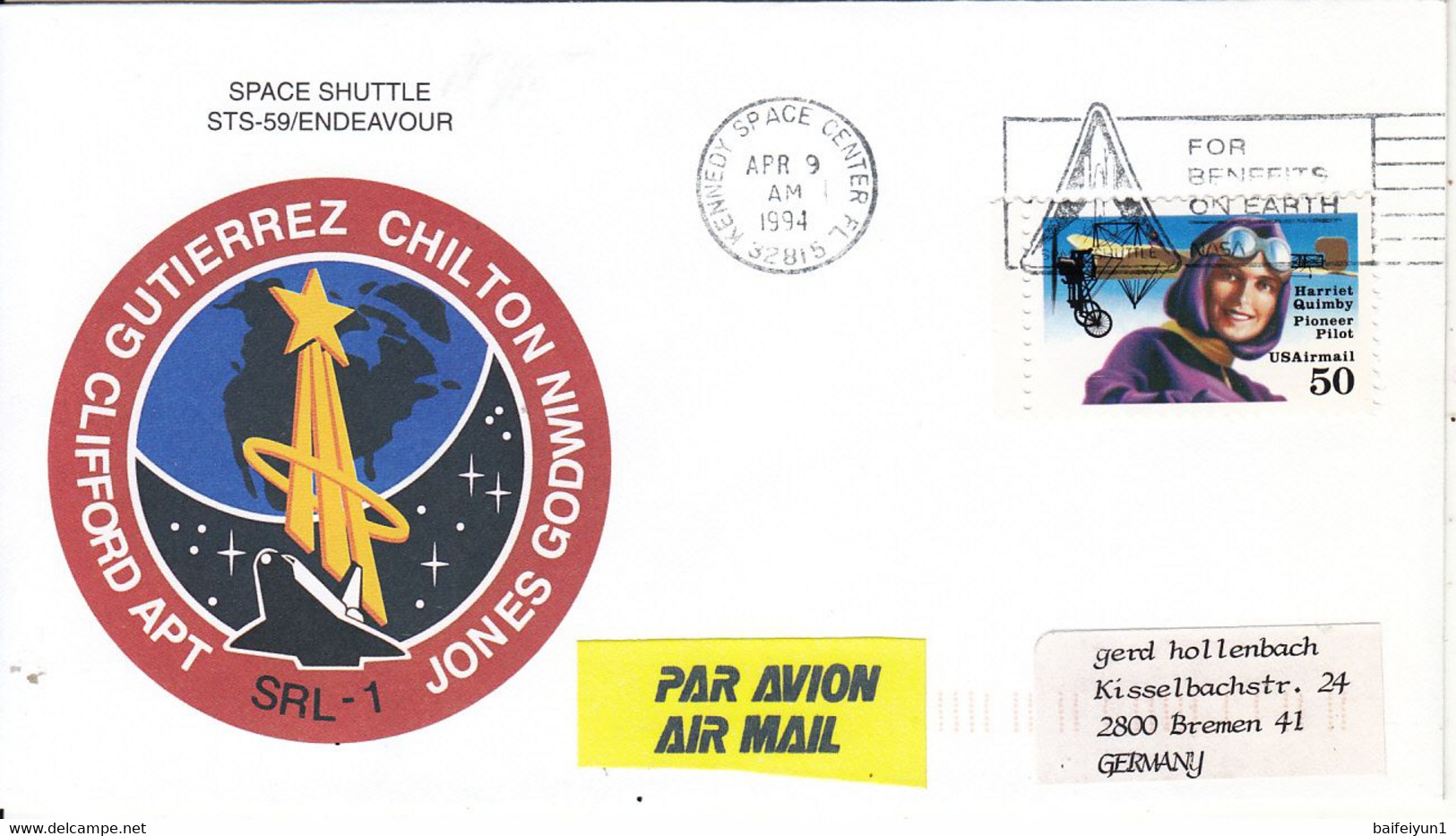 1994 USA Space Shuttle Endeavous STS-59 Commemorative Cover - Amérique Du Nord