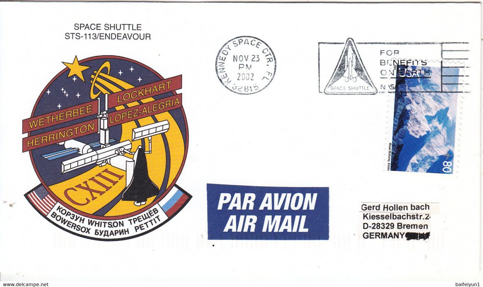 2002 USA Space Shuttle Endeavous STS-113 Commemorative Cover - Nordamerika