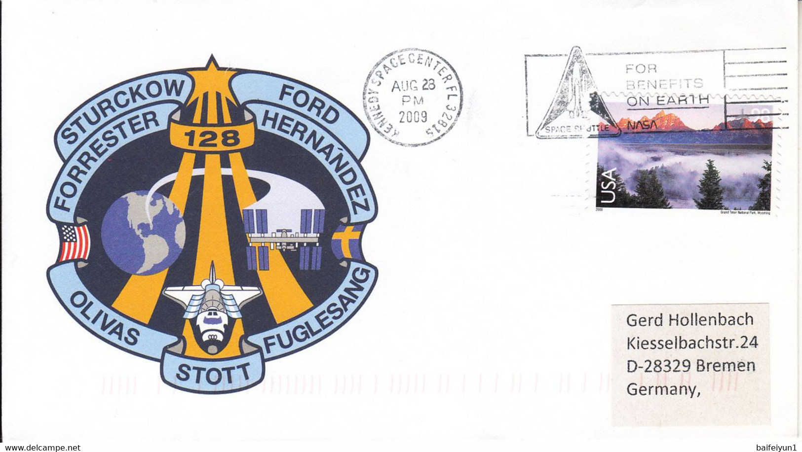 2009 USA Space Shuttle Discovery STS-128 Commemorative Cover - Amérique Du Nord