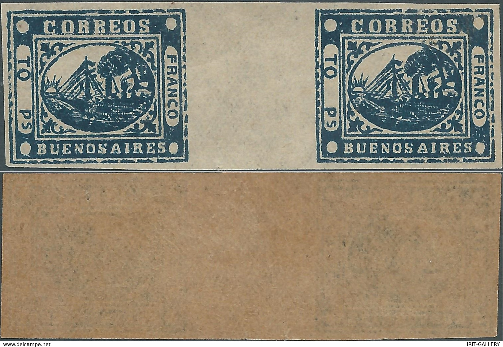 ARGENTINA,Buenos Aires,1859 Steam Ship 1P Blue "TO Rs" In Pairs Imperforated ,Not Used,Original Gum - Buenos Aires (1858-1864)