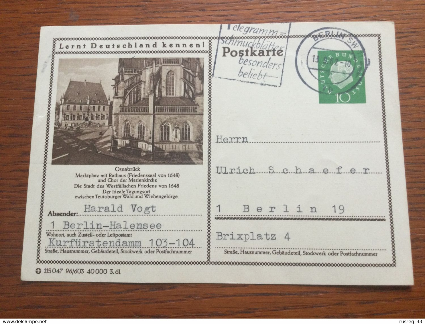 SCH3613 BRD Ganzsache Stationery Entier Postal P 53 DV 96/603 Osnabrück - Illustrated Postcards - Used