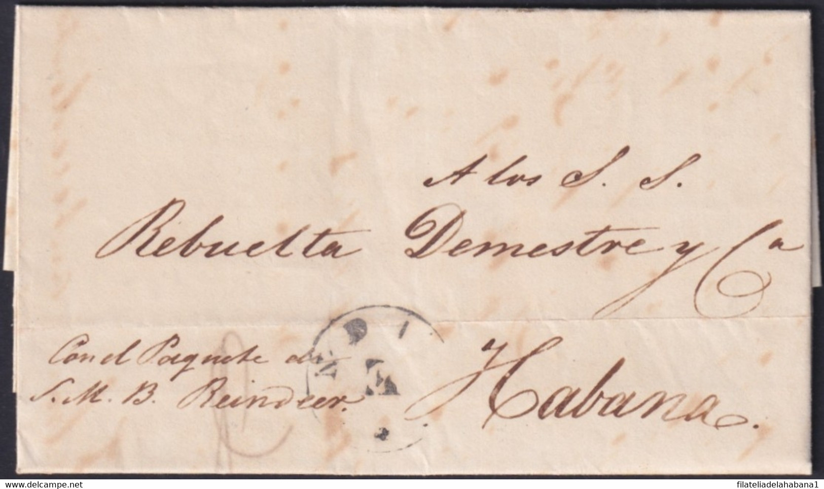 PREFI-782 CUBA ANTILLAS SPAIN 1840 STAMPLESS “YNDIAS. EMPRESA” MEXICO TO HABANA. - Prefilatelia