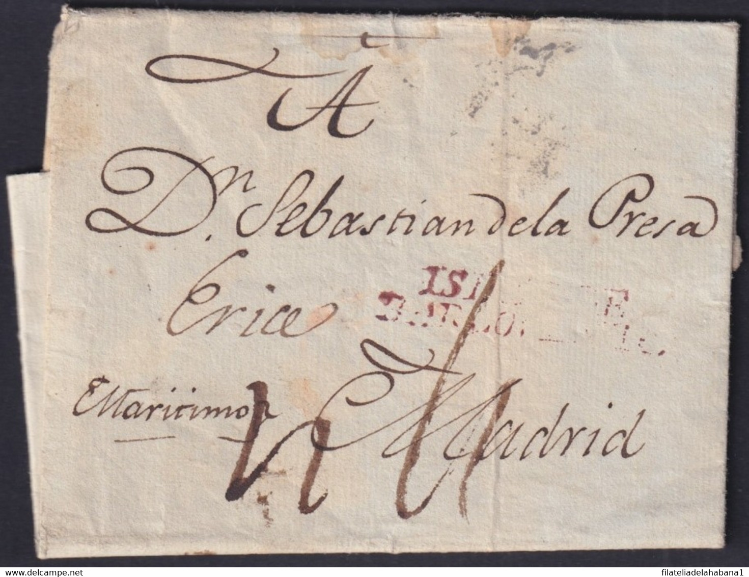 PREFI-780 CUBA ANTILLAS SPAIN 1803 STAMPLESS TO MADRID ISLAS DE BARLOVENTO POSTMARK. - Prefilatelia