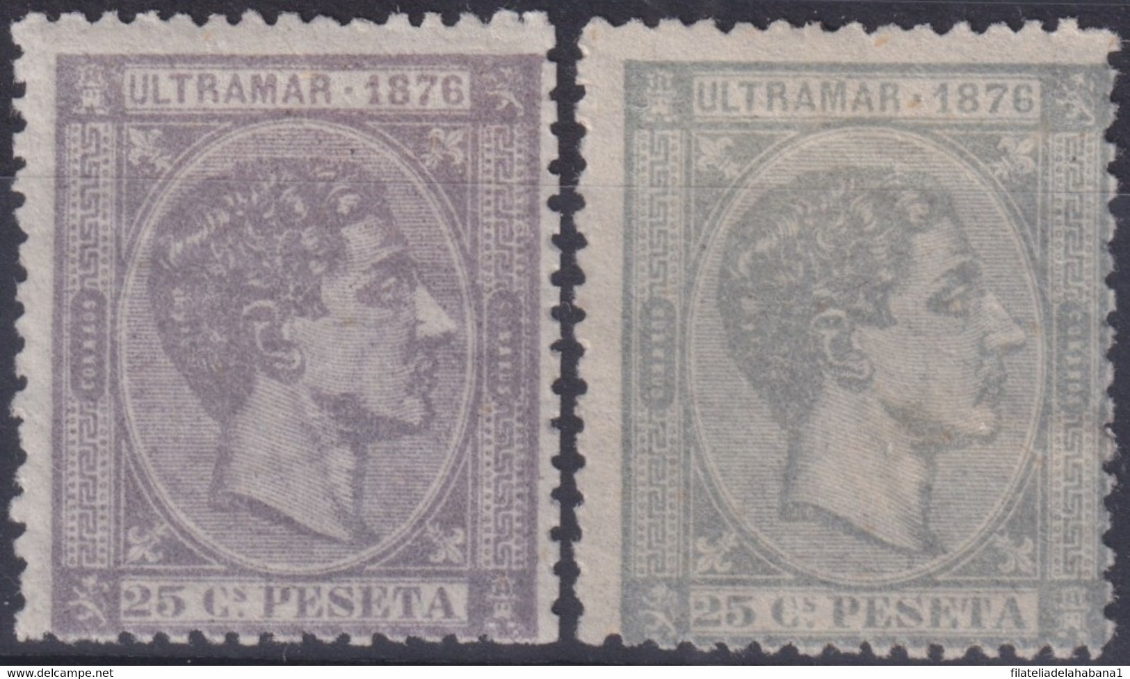 1876-165 CUBA SPAIN ALFONSO XII 1876 25c VIOLET + GREY COLOR. - Prephilately