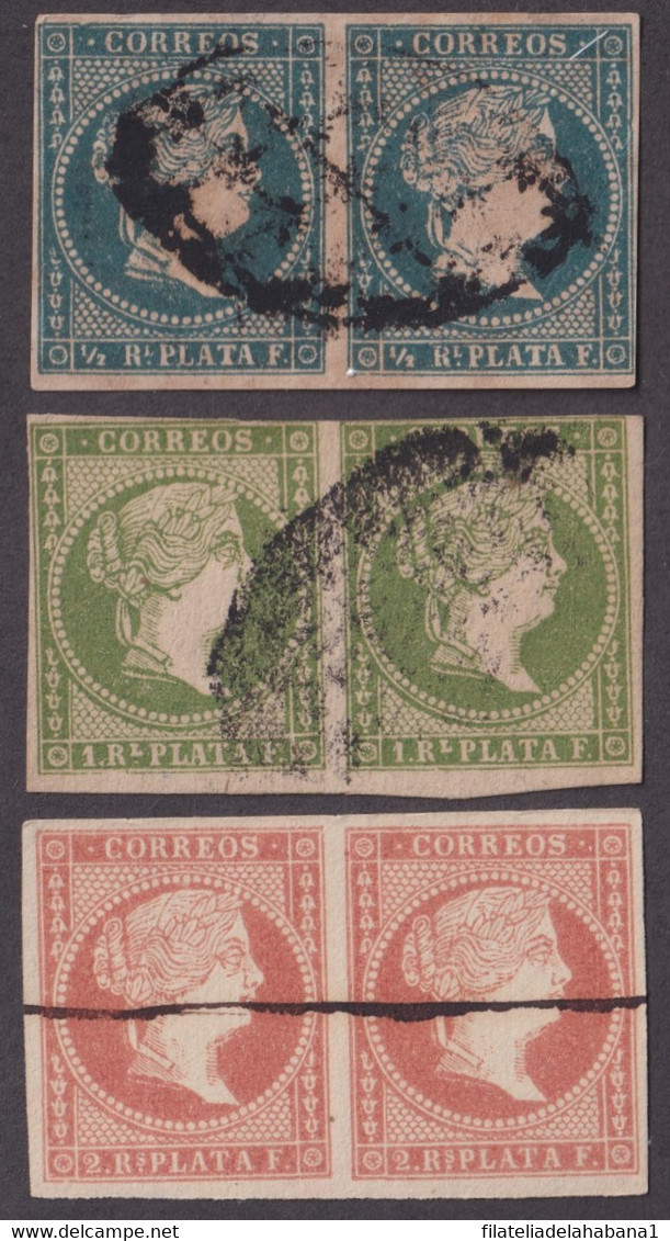 1857-357 CUBA ANTILLAS PUERTO RICO SPAIN ISABEL II 1857 1/2 R - 2 R COMPLETE SET PAIR. - Prefilatelia