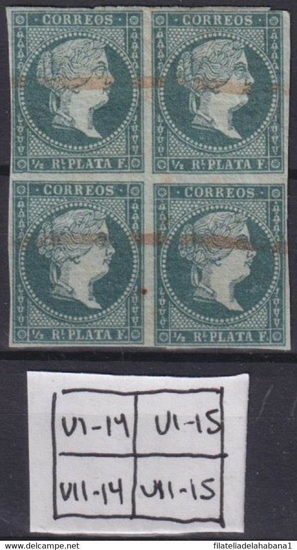 1855-272 CUBA ANTILLAS PUERTO RICO SPAIN 1855 ISABEL II 1/2r BLOCK 4 POSITION PLATE. - Prefilatelia