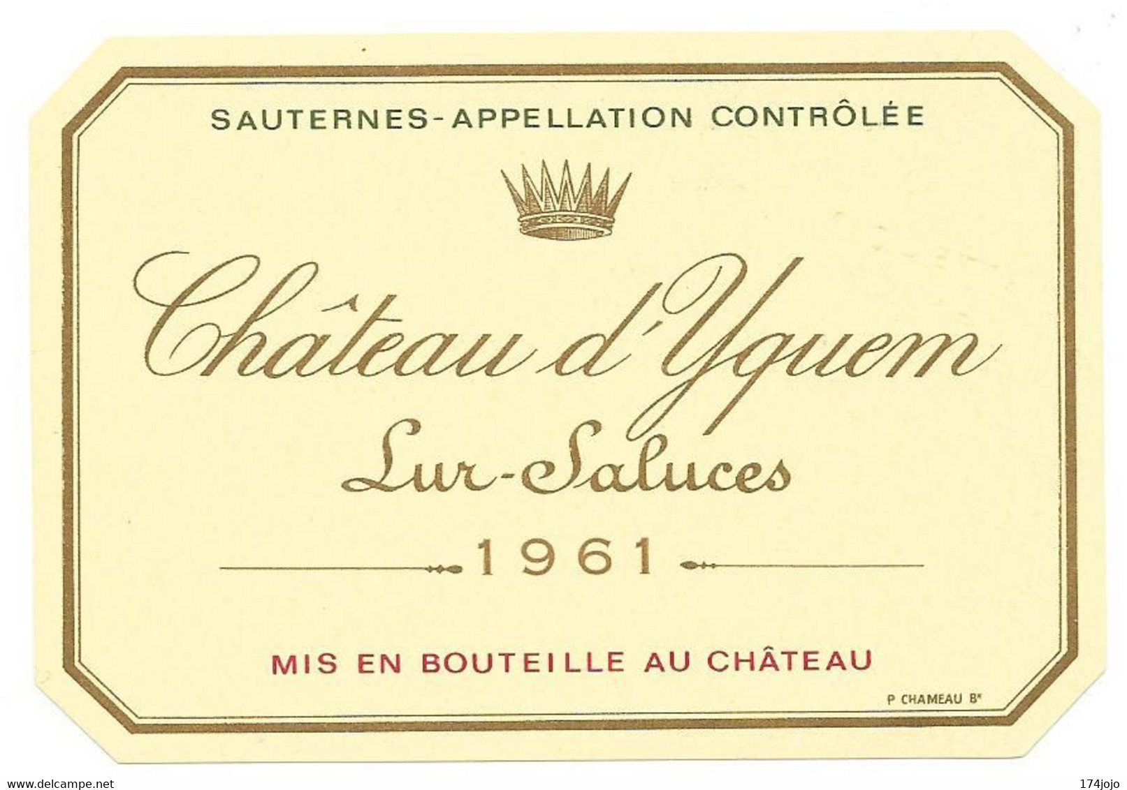 ETIQUETTE DE VIN CHATEAU D'YQUEM LUR-SALUCES 1961 NEUVE SPECIMEN APPELLATION SAUTERNES  WINE LABEL FRENCH - Bordeaux