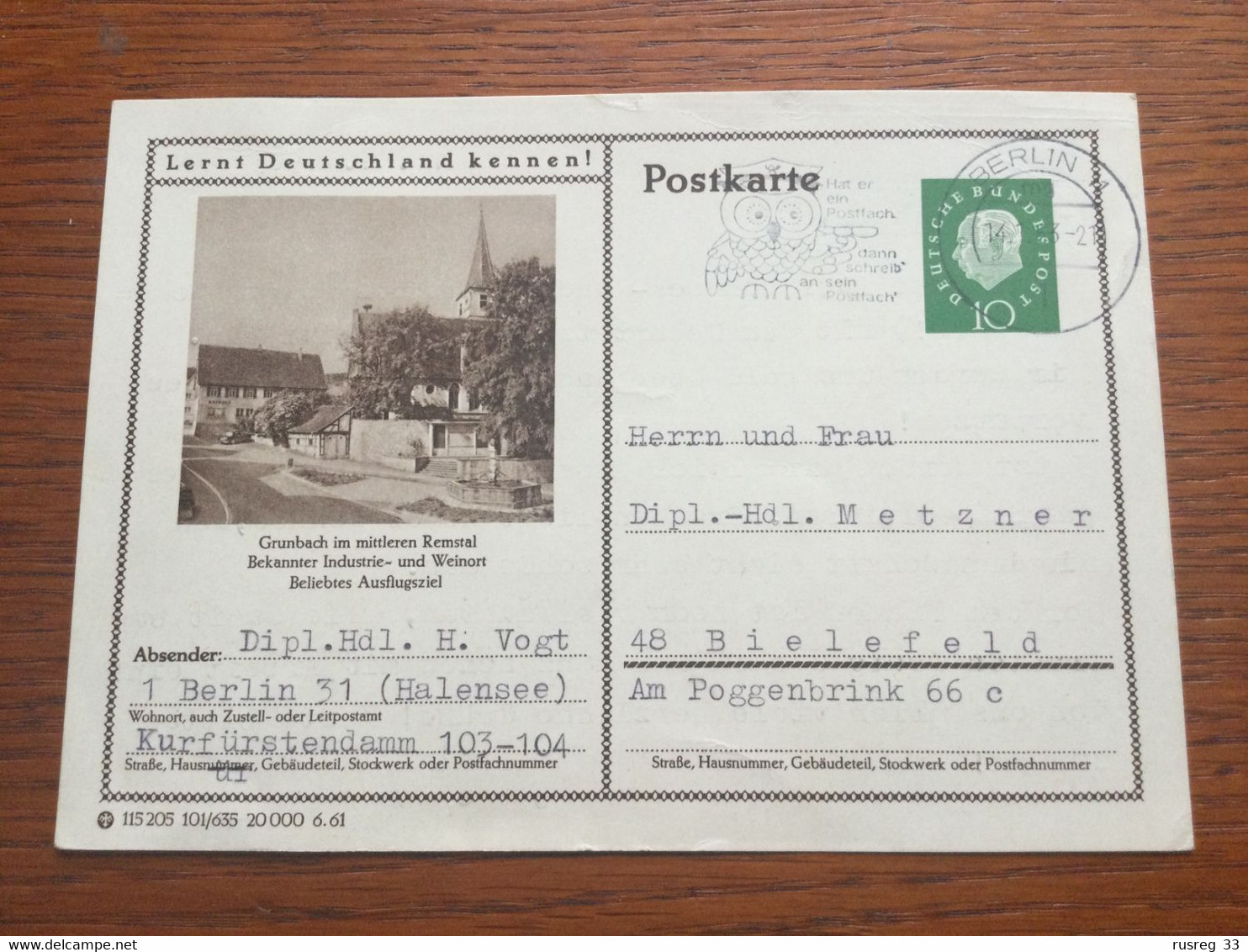 SCH3613 BRD Ganzsache Stationery Entier Postal P 53 DV 101/635 Grunbach - Illustrated Postcards - Used